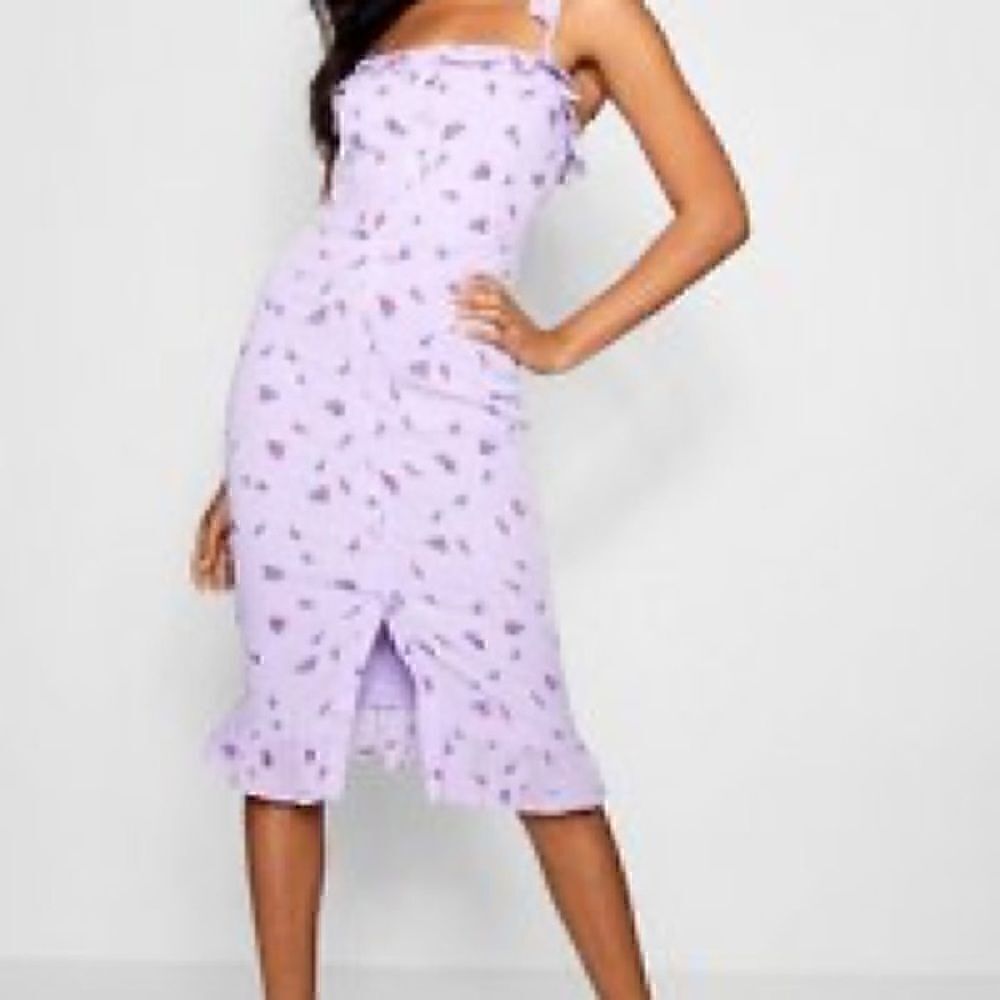 NEW! Boohoo Floral Print Button Through Midi Dress